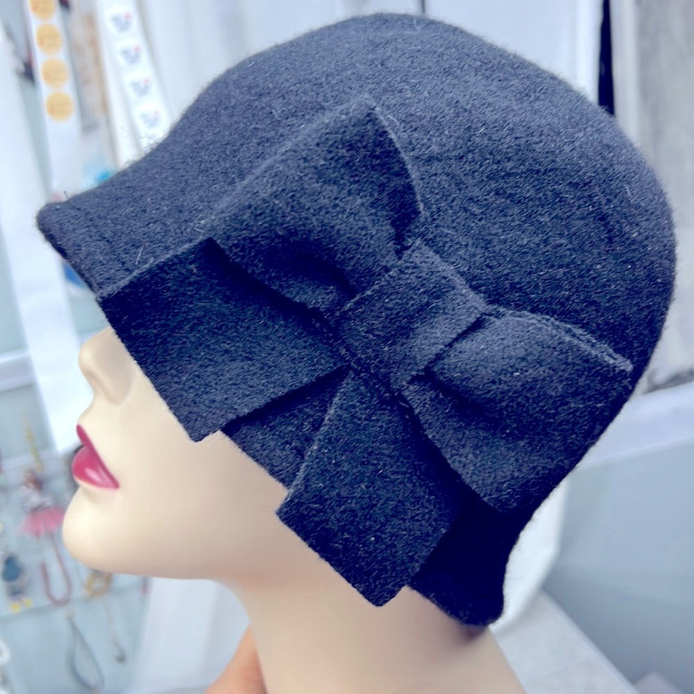 David & Young D&Y Wool Bucket Hat black w/ Black Bow soft foldable elegant